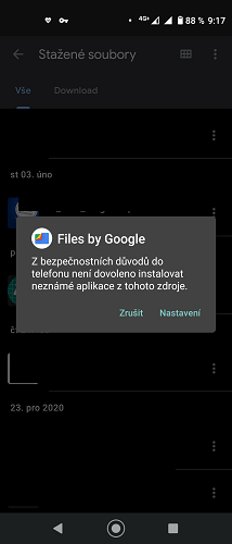 Povolení nastavení Neznáme zdroje A8
