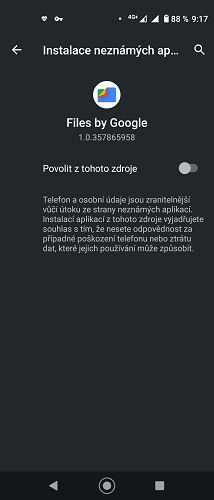 Povolení nastavení Neznáme zdroje A8 2
